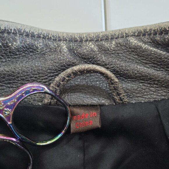 Danier Leather Jacket Men M Gray Biker Zip Striped LS Pockets Textured Rigid VTG - Picture 11 of 16